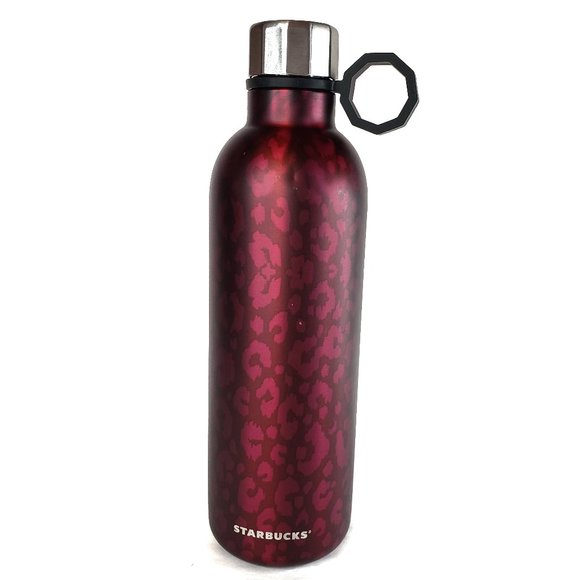 NEW Starbucks Burgundy Leopard Stainless Steel Water Bottle 20oz